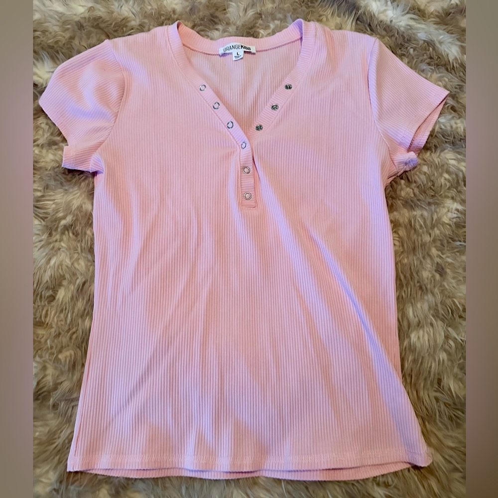 Orange Kiss Ribbed V-Neck Tee